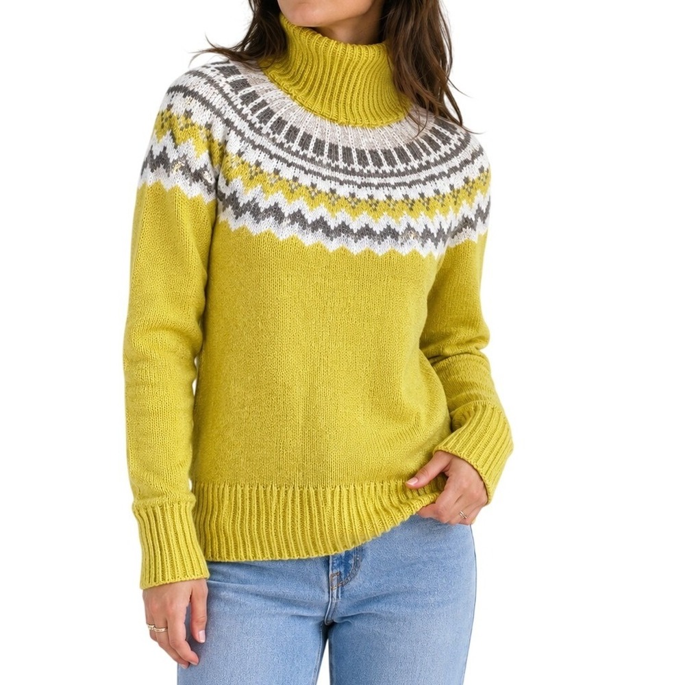 Loft Yellow Fair Isle Patterned Yoke Knit Turtleneck Sweater Women's Large